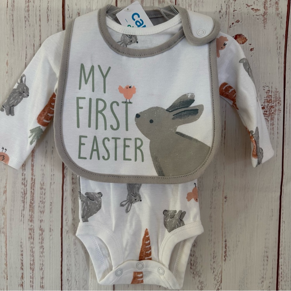 Carters Newborn My first easter bib and long sleeve onesie set